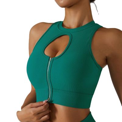 China Wholesale Antibacterial Seamless Yoga Bra Women Yoga Bra Zipper Top High Impact Shockproof Fitness Workout Clothes Sports Bra For Women for sale