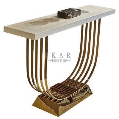 China Volakos Style Brass Marble Top Hallway Style Light Luxury Brushed Modern Gold Console Table for sale