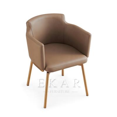 China Modern Armrest Stainless Steel Revolving Leather Frame Upholstered Dining Chair for sale