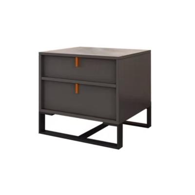 China Modern wood metal base hotel nightstand modern bedroom furniture classic style double drawer bedside table for sale