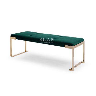 China Modern Light Design Bed Stool Bedroom Furniture Metal End Bed Frame Bench Luxury Light Luxury Velvet Fabric Long for sale