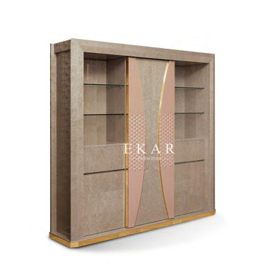 China New Modern Design Wood High Gloss Veneer Designer Home Office Luxury Leather Bookcase for sale