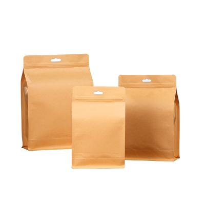 China Food Grade Recyclable Printed Reusable Yellow Biodegradable Brown Kraft Paper Bag Upright Packaging for sale