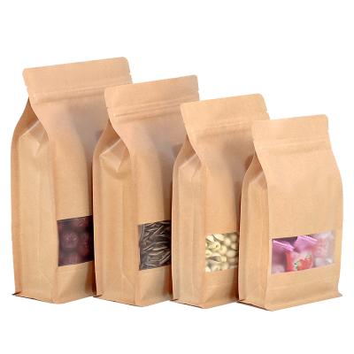 China Recyclable octagonal sealed yellow dry zipper bag brown food packaging frosted windowed kraft paper for sale