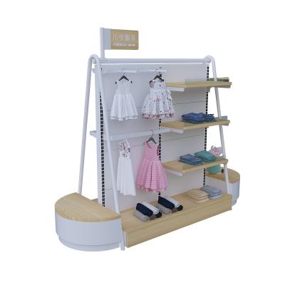 China Single-Sided Baby Store Shelves Simple And Beautiful Wooden Customized Metal Shop Style Stand Rack Display Stand for sale