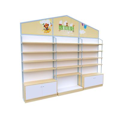 China Maternal Rack Double Sided Display Rack And Child Store Shelves Customized Style Universal Double Sided Wooden Rack Store Shelves for sale