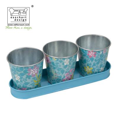 China Modern Designer Zinc Galvanized Metal Flower Pot With Tray Maui Charm Print for sale