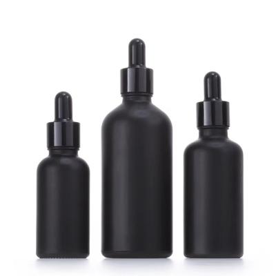 China High Quality 5ml 10ml 15ml 20ml 30ml 50ml 100ml Frosted Black Glass Dropper Bottle Serum Essential Oil Perfume Cosmetic Packaging for sale