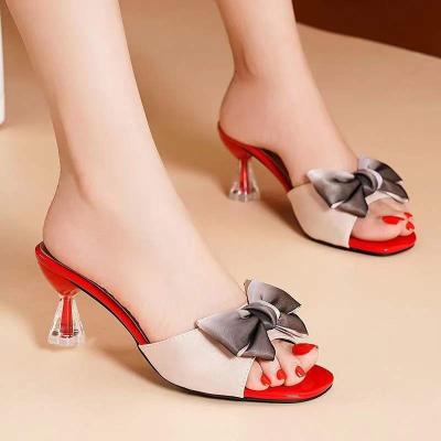 China 2022 New Design Summer Sweat-absorbent Ladies Shoes Low Cut Crystal Heel Suede Bow-knot Sandals Shoes WB0221 Pointed Dress Shoes for sale