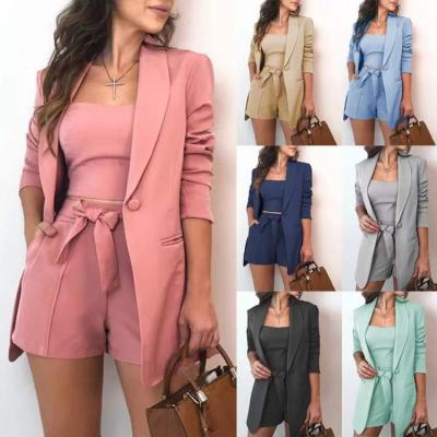 China Anti-wrinkle women 3 piece set summer o-neck crop top sets long for women fabric summer women suit china wholesale factory price cheap SL1026 for sale