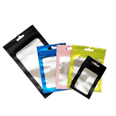 China Recyclable Matte Black Pink Yellow Blue Mylar Bags Packaging Bags With Window Plastic Packaging Flat Bags for sale