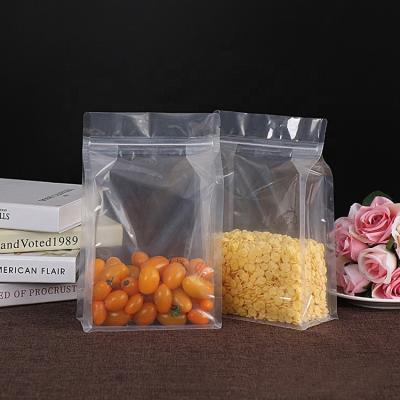 China Security Quad Holder Up Zipper Block Square Pocket Flat Bottom Gusset Crystal Clear Plastic Side Bags for sale