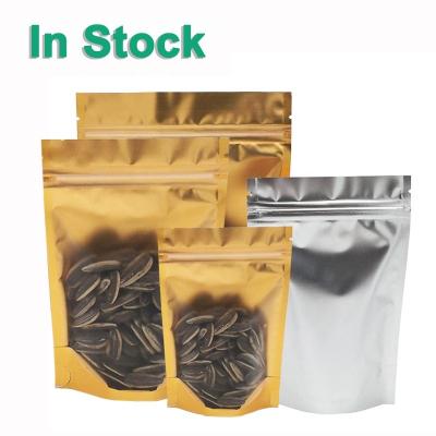 China Front Clear Golden Back Moisture Proof Stand Up Resealable Aluminum Foil Packaging Mylar Food Storage Doypack Pouches Ziplock Bags for sale