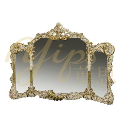 China Hand Painted Yips The LD-1203-0148 Rose Series Handpainted Rose Pattern French Bedroom Furniture Dressing Mirror for sale