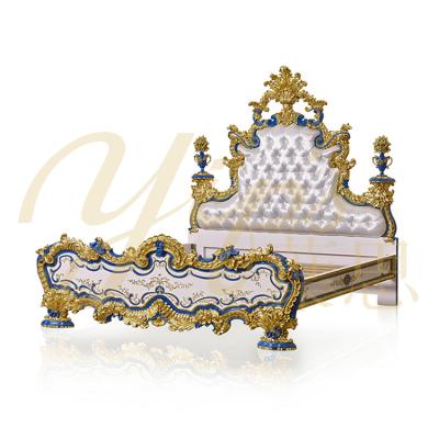 China Hand Painted Yips LD-1508-1333B Emperor Blue Style Gold-leaf Style Bedroom Furniture 2m Luxury Classic Classic Bed for sale