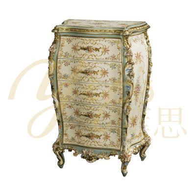 China Hand Painted Yips Classic Dresser 5 Drawer Chest Rose Series Handpainted Rose Pattern French Bedroom Furniture LD-1203-0152 for sale