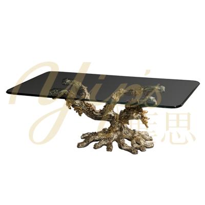 China LD-1203-0803 Antique-Looking Yips European Style Resin Carving Home Decoration Luxury Coffee Table With Glass Top for sale