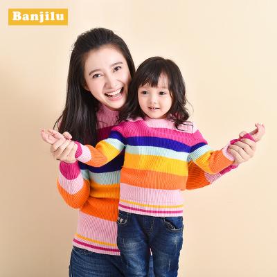 China Euro Fashion Autumn Winter Stripe Child Parent Clothes Mom Dad Kids Sweater Sweater Family Matching Outfits for sale