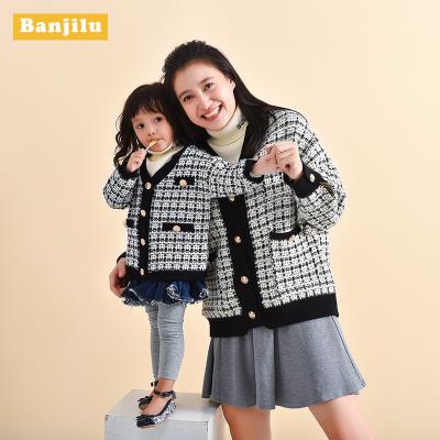 China Euro 2023 Fashion Mother Daughter Dresses Autumn Family Matching Clothes Tweed 2 Pieces Skirt Set Baby Kid Child for sale