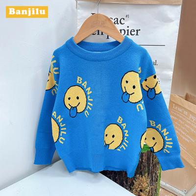 China Cartoon Anti-shrinkage Wholesale Kids Tops Autumn Winter Long Sleeve Cotton Knitted Smile Pattern Thickning Boy Sweater for sale