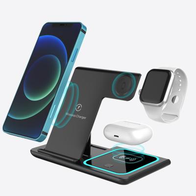 China Smart Match Fast Charging Factory Directly 3 in 1 Pad Wireless Charging Fast Wireless Charger with Watch Charging Station for sale