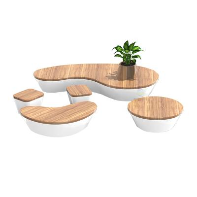 China Creative Wooden Modern Wooden Bench Garden Bench Street Decor Fiberglass Bench Garden Patio Leisure Furniture Set With Table for sale