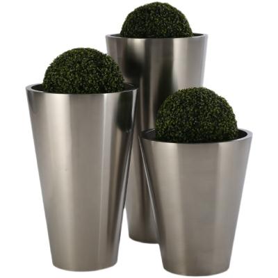 China Custom 304 Stainless Steel Plated Modern Outdoor Round Flowerpot Garden Planter en venta