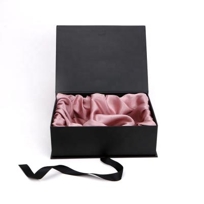 China Book Type Recyclable Luxury Box Mounted Gold Logo Hot Stamping Paper Gift Box With Insert And Satin Ribbon for sale