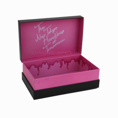 China NEW recyclable black box with pink interior, custom printing paper box for handbag packaging for sale