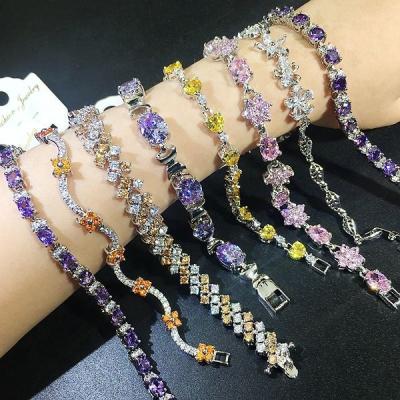 China Fashion PUSHI Mixed Color Zircon Bracelet Real Jewelry Women Gold Plating Bangle Wholesale Shiny High Quality Gemstone for sale