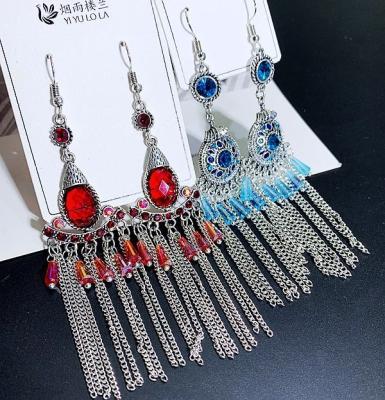 China Other PUSHI Goods Mix Vintage Ethnic Goods Handmade High Quality Handmade Tassel Earrings Long Jewelry Long Earrings For Women for sale