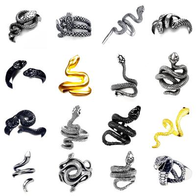 China Hot sale fashion PUSHI retro snake gold main snake rings opentrendy punk geometric spell of women adjustable simple personality rings for sale