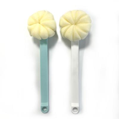 China Hot Selling Mesh Sponge Colorful Soft Economical Bath Sponge Long Handle Bath Luffas Body Soft Handle for sale