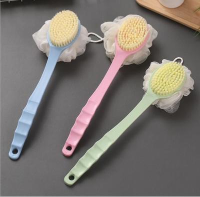 China Solid Color Long Handle PP Material Long Handle Bathroom Sponge Bath Wash Back Bath Cleaning Brush for sale