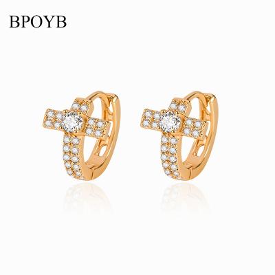 China BPOYB Best Selling TRENDY Geometric Solid Gold Plated Cross Huggie Earrings Teenage Girls 18k Statement Circle Earrings Woman Premium for sale