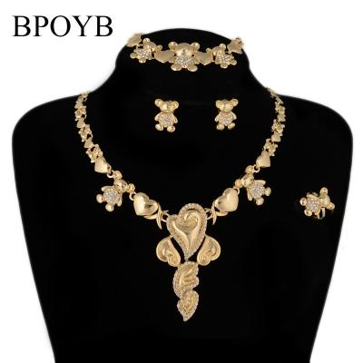 China FASHIONABLE BPOYB Charms Teddy Bear Choker Necklace Hip Hop Ad 18 Carat Heart Pure Gold Filled Fashion Accessories Jewelry Set for sale