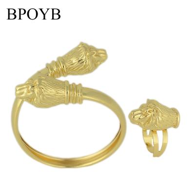 China BPOYB FASHIONABLE High Fashion Dubai African 18K Gold Plated Lion Bracelet Rings Women Jewelry Set Wholesale for sale