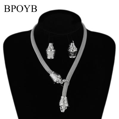 China BPOYB Wholesale FASHIONABLE Gorgeous Italian Silver Jewelry Set Lion Women Party Daily Punk Style Earrings Statement Necklace For for sale