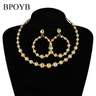 China BPOYB Hot Sale TRENDY Fashion 3 Color Rose Gold Filled Beads Luxury Quality Silver Earrings Neckles Set Saudi Jewelry Designs for sale