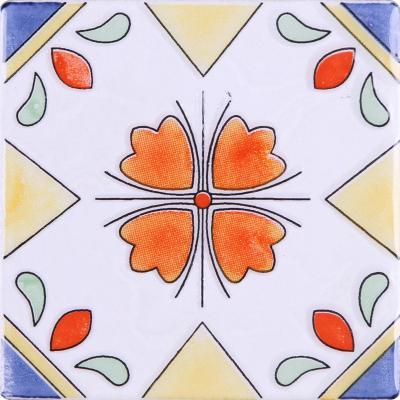 China Rustic Tiles Fashion Handmade Ceramic Tiles With Flower Pattern 100mm*100mm Screen Printed Glazed Tiles Hotel And Restaurant Decoration for sale