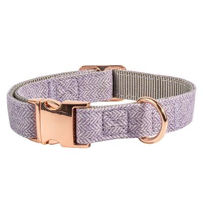 China Hot Sale Cotton+Nylon Loose Adjustable Dog Collar Rose Gold Matel Buckle Pet Dog Collar Twill Soft Leash for sale