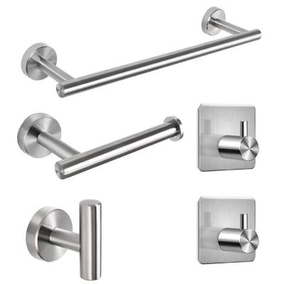 China New Viable Silver Bath Towel Rack Household Bathroom Towel Racks Stainless Steel Coat And Hat Hook Home Bath Accessory Set for sale