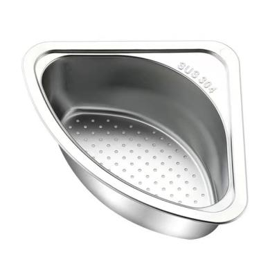 China Sustainable 304 Stainless Steel Triangle Drain Rack Kitchen Sink Drain Basket Shelf Sink Strainer Sponge Holder Filter Sink Receiving Basket for sale