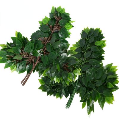 China Art Decor Imitation Banyan Branch Green Palm Tree Engineering Branch Garden Decoration Fake Leaves Over Glue Banya for sale