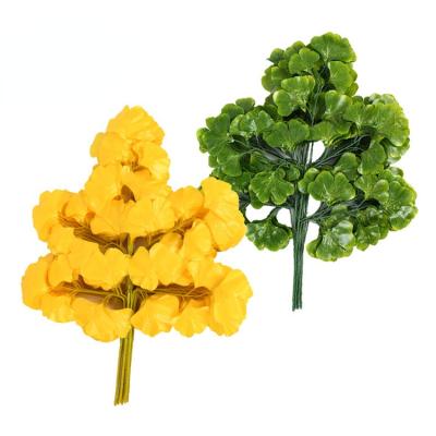 China Art Decor Yellow ginkgo leaf simulation branch fake ginkgo tree leaf gold white leaf artificial ginkgo leaf banyan tree for sale