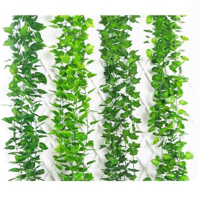 China Art Decor Green Plants Artificial Grape Leaves Rattan Simulation Plant Hanging Garland Artificial Leaves Wall Wedding Yard Decoration for sale