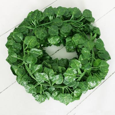 China Art Decor Green Plants Artificial Grape Leaves Vine Simulation Plant Hanging Ring Artificial Leaf Wall Wedding Yard Roof Decoration for sale