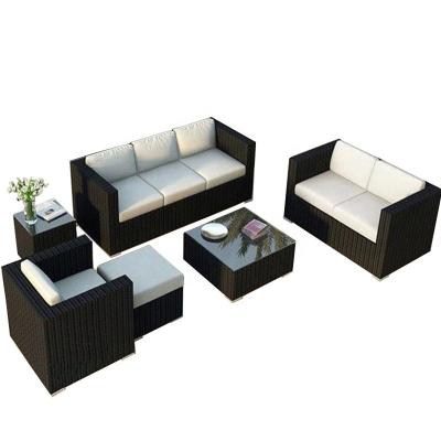 China Weather Proof Rattan Sofa Garden Deck Patio Furniture Set For Balcony Hotel Resort Courtyard Combination Sofa for sale