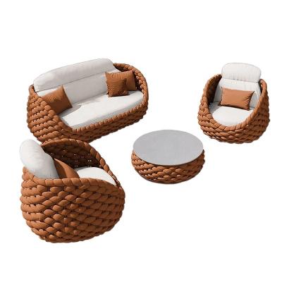 China Weather Proof Outdoor Rope Woven Sofa Set Garden Furniture Luxury Sofa Combination Handmade Patio Sofa Set for sale