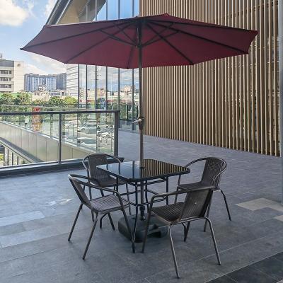 China Waterproof Fabric Table and Chair Set Garden Dining Table and Chairs UV-Resistant Outdoor Restaurant Furniture Set with Umbrella for sale